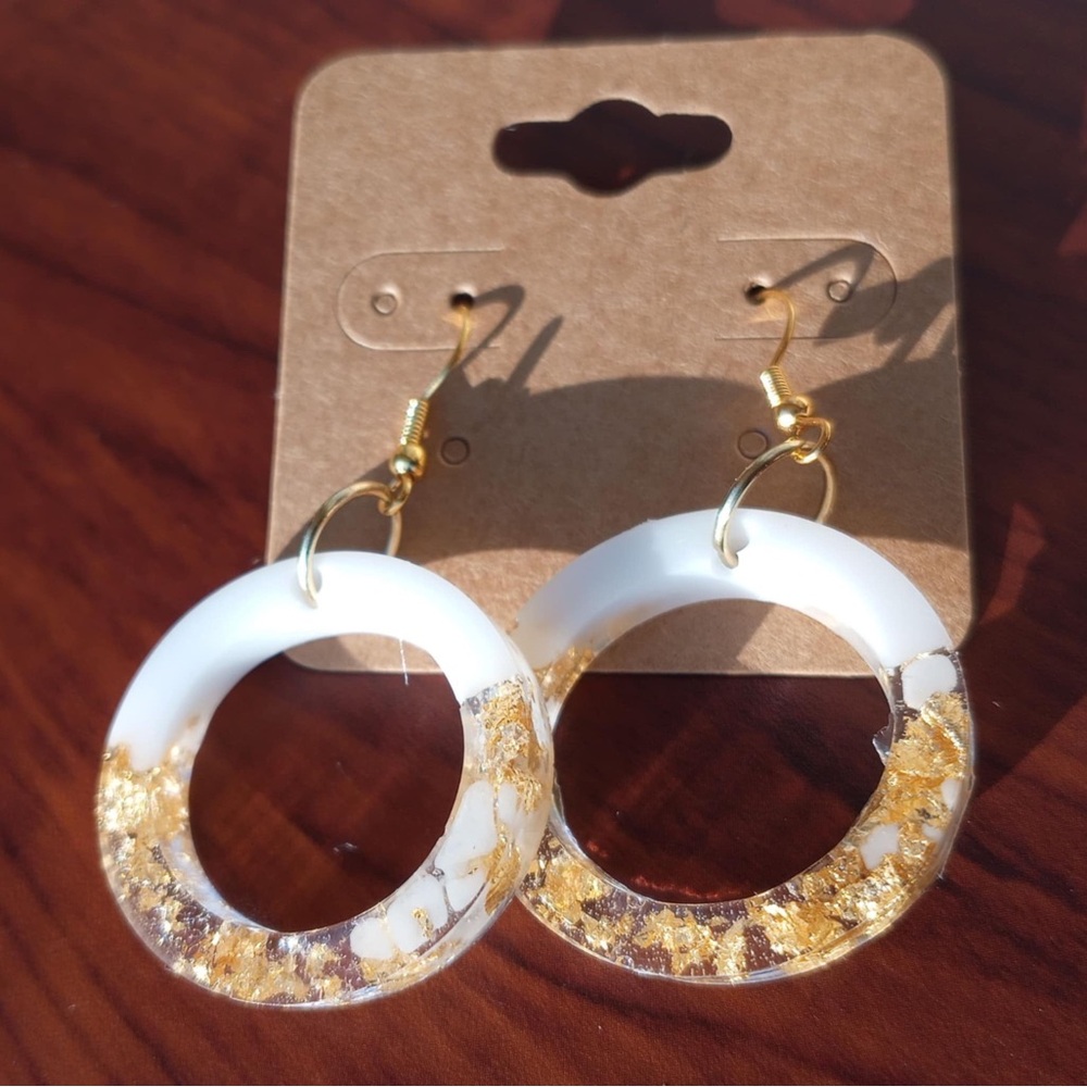 White and Gold Textured Hoop Earrings
